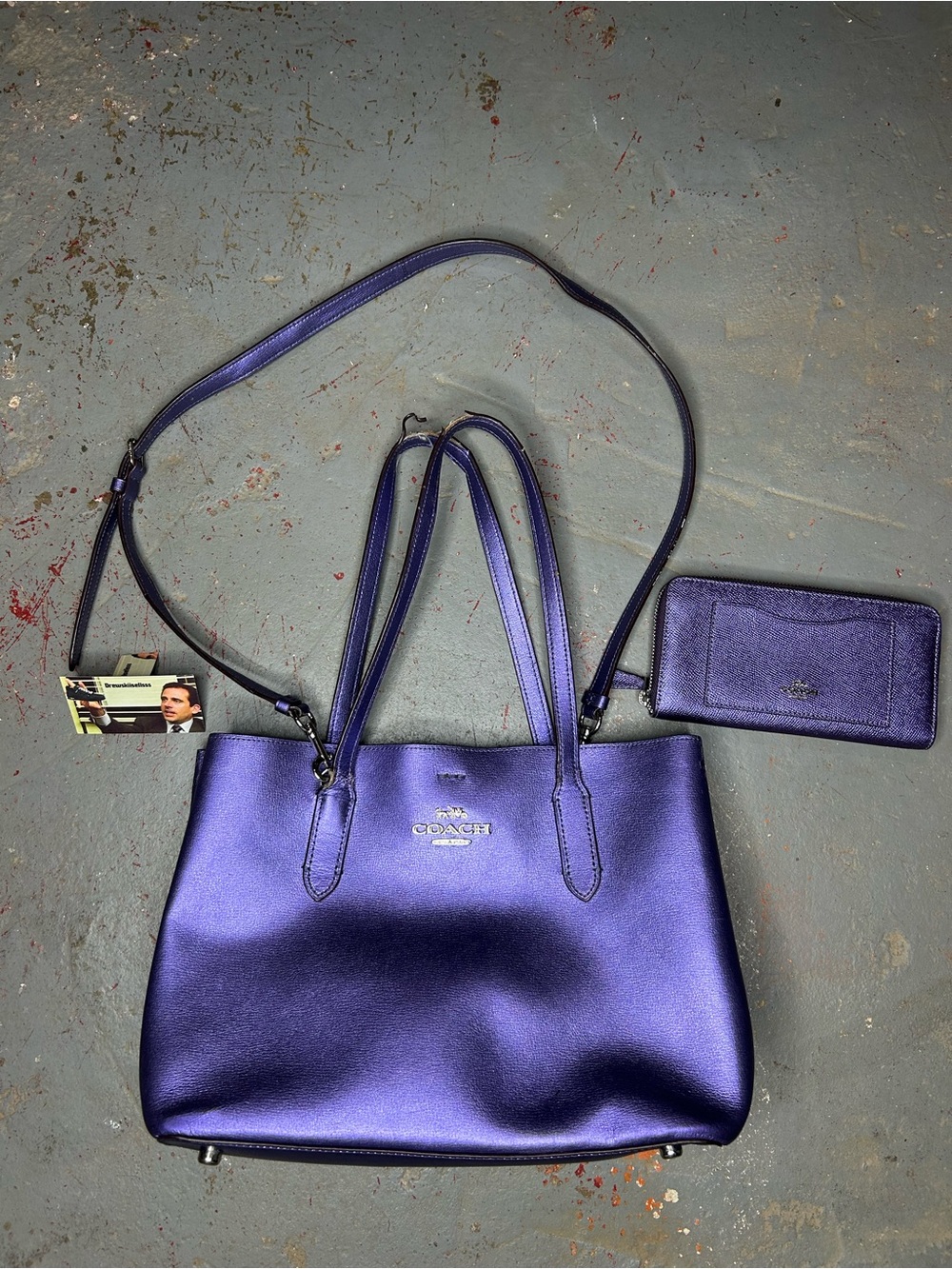Coach Avenue Carryall Purple Metallic Leather Tote with Matching Wallet